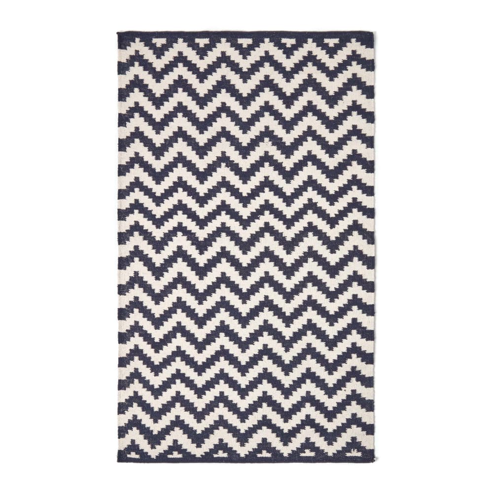 Tapis Kilim En Coton Tissé À Motif Chevron Bleu Foncé Et Blanc Casablanca 90x150cm - Homescapes