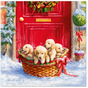 20 serviettes en papier 33 x 33 cm Chiots de Noel