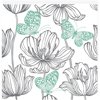 20 serviettes en papier 33 x 33 cm Fleurs et papillons