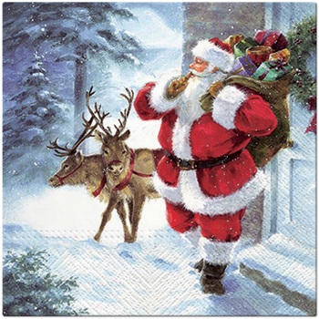 20 serviettes papier Pere noel et ses rennes