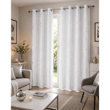 Rideau A Oeillets 140 X 260 Cm Argent Bully Blanc