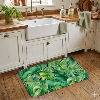 Tapis Décoratif Motif Feuillage 45 X 75 Cm