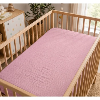 Drap Housse Bébé Extensible En Gaze De Coton Rose 60 X 120 Cm