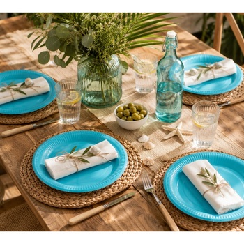 Set De 20 Assiettes Carton 23 Cm Unies Bleu