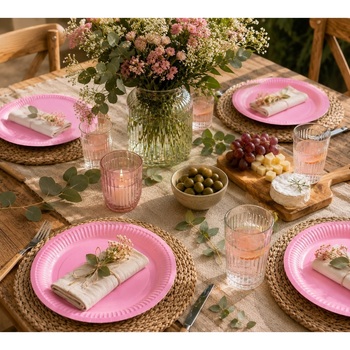 Set De 20 Assiettes Carton 23 Cm Unies Rose