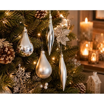 4 Boules De Sapin De Noel Olive Et Glacon Bleu Ciel