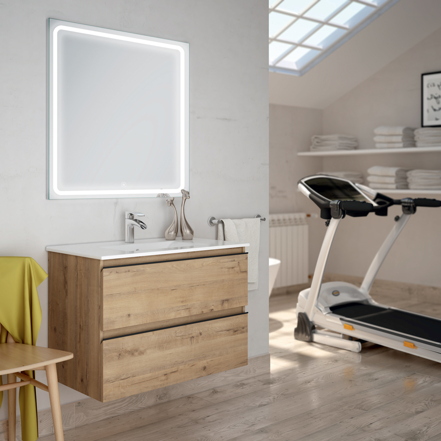 Meuble de salle de bain TOURA simple vasque 2 tiroirs et miroir Led VELDI 80 cm COSYNEO INGBLTOURA80VELDI