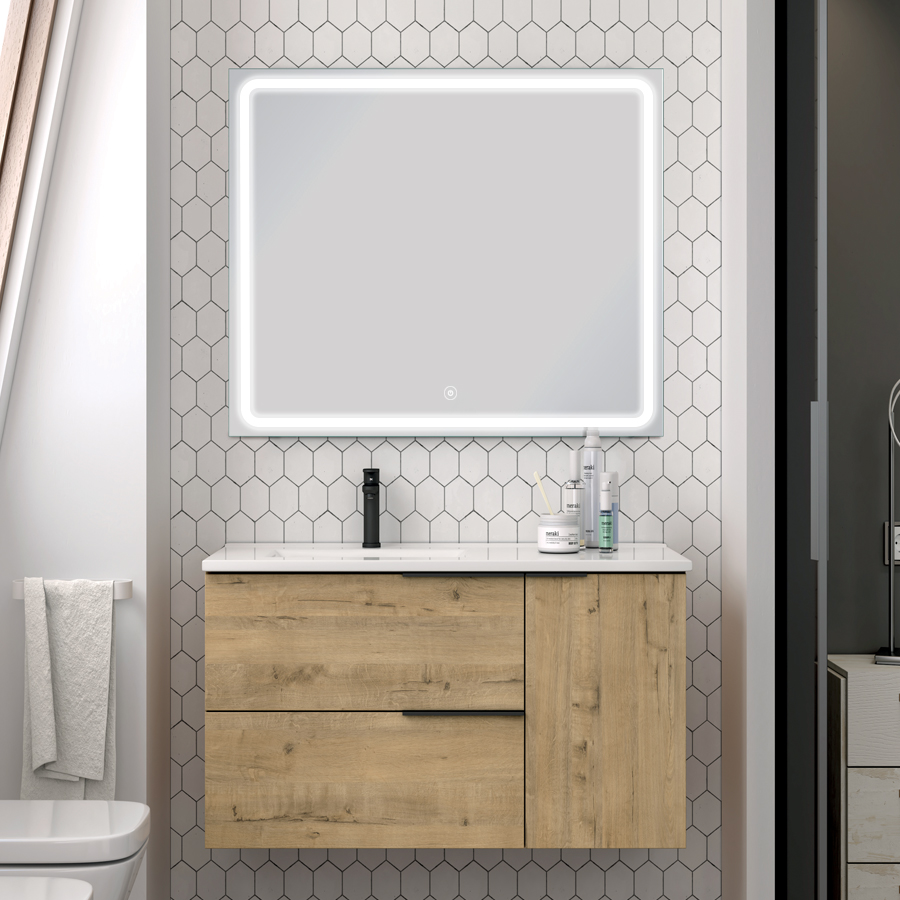 Meuble de salle de bain vasque déportée KING et miroir Led VELDI 80 cm COSYNEO REIDKING80VELDI