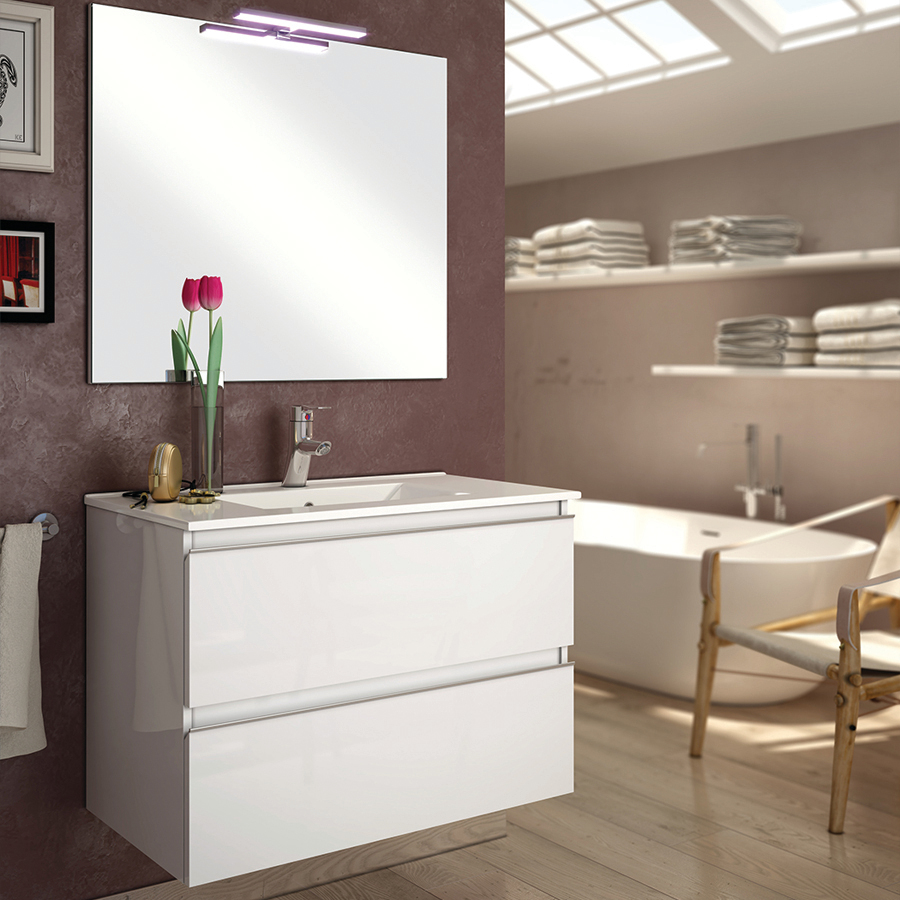 Meuble de salle de bain 100 cm simple vasque 2 tiroirs BALEA blanc COSYNEO INGBALEA100BLA