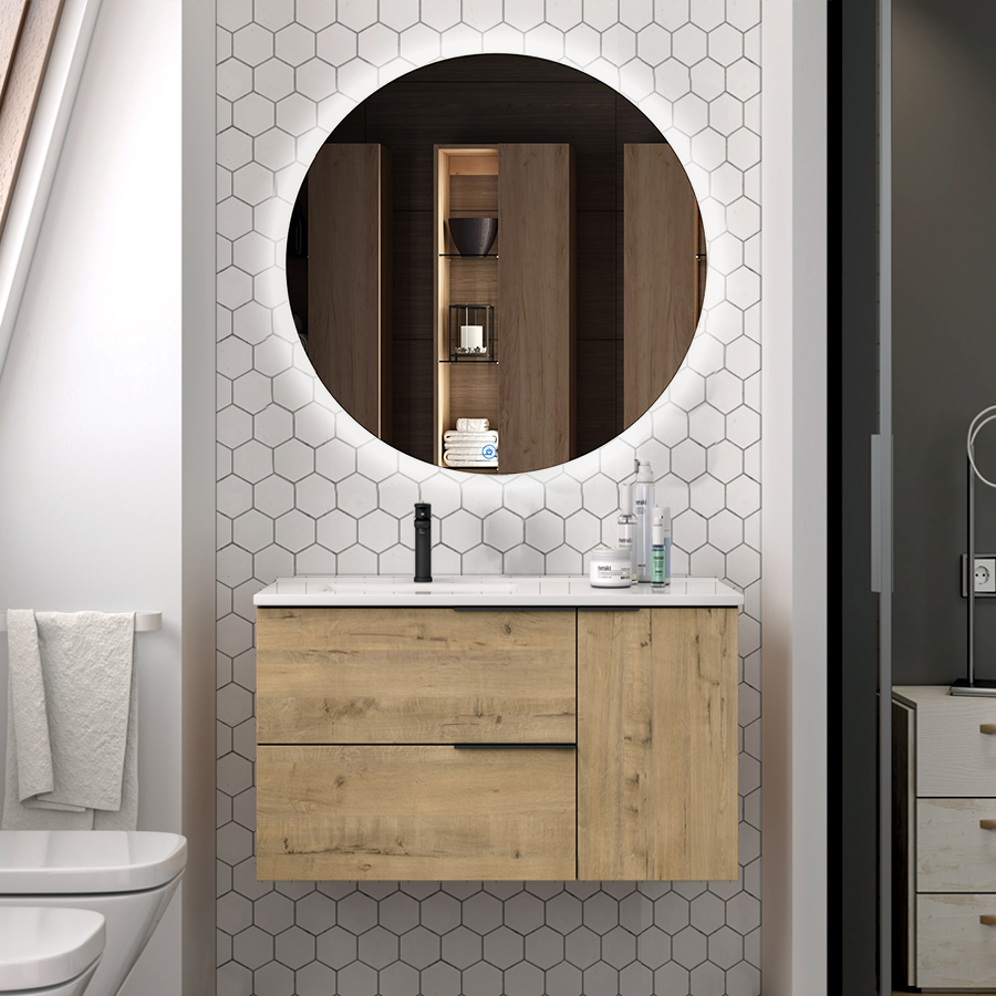 Meuble de salle de bain vasque déportée KING et miroir Led SOLEN 80 cm COSYNEO REIDKING80SOLEN