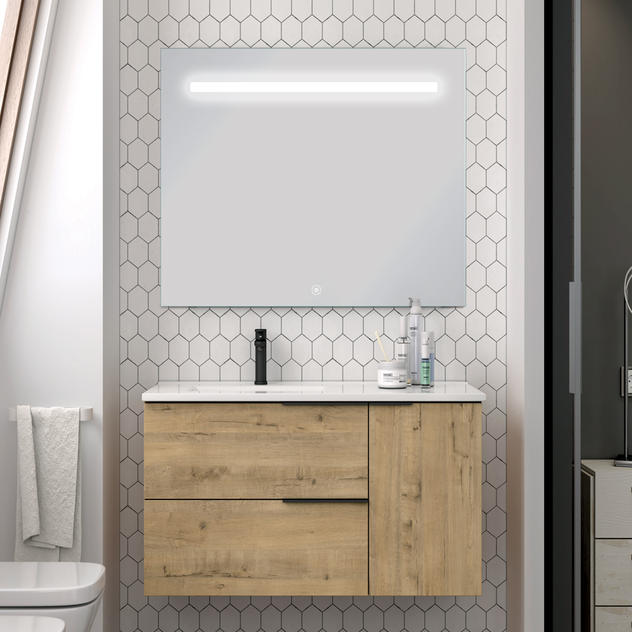 Meuble de salle de bain KING avec vasque déportée et miroir LED STAM 80 cm COSYNEO REIDKING80STAM