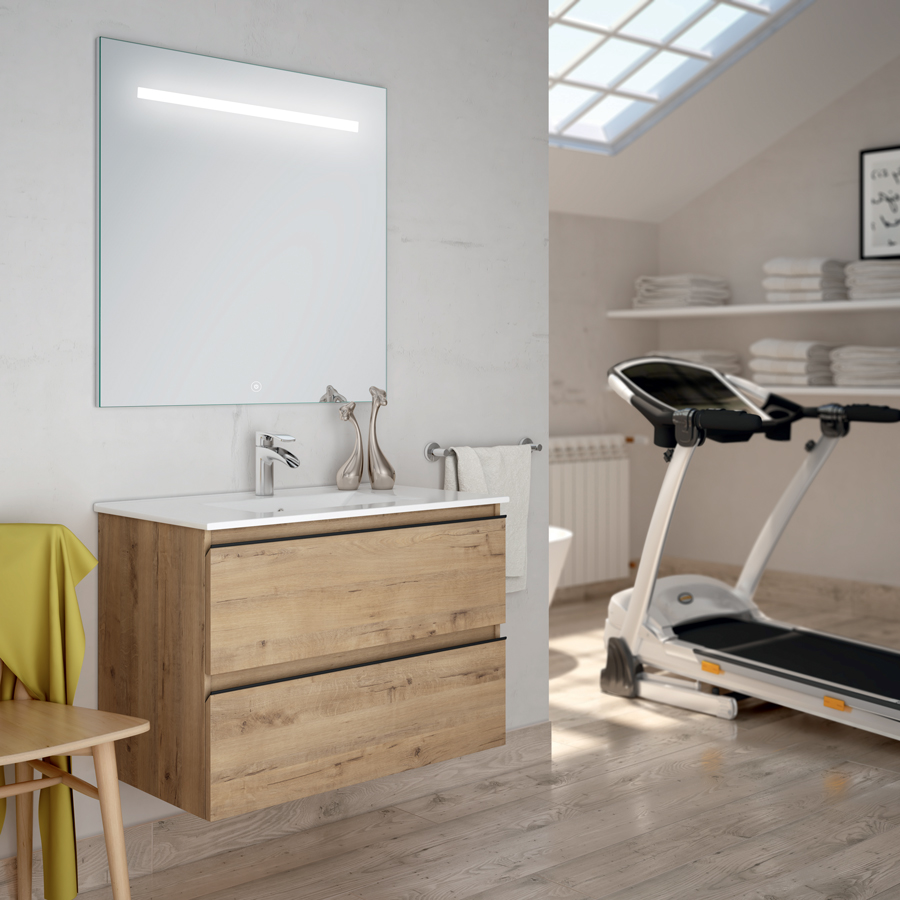 Meuble de salle de bain TOURA simple vasque 2 tiroirs et miroir Led STAM 80 cm COSYNEO INGBLTOURA80STAM