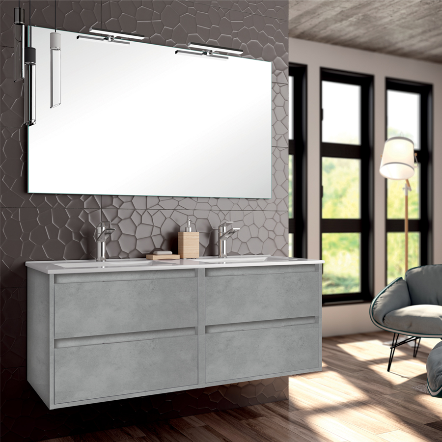 Meuble de salle de bain 120 cm double vasque 4 tiroirs IRIS ciment (gris) COSYNEO SIRIRIS120CIM