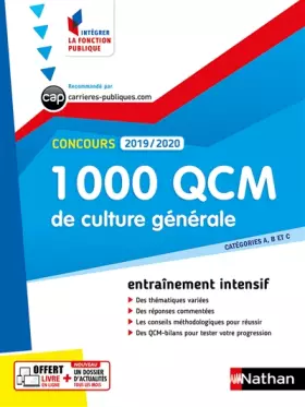 1000 QCM de culture générale - Catégorie A, B et C - Intégrer la fonction publique - 2019/2020 - Pascal Joly, Sylvie Grasser
