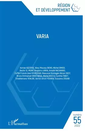Revue région et développement Tome 55: varia (édition 2022)