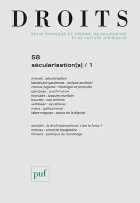 Revue Droits n.58: sécularisation(s) Tome 1