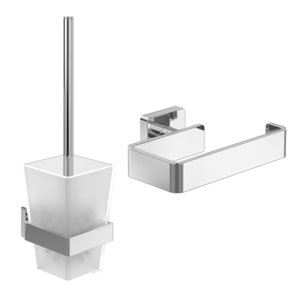 Dérouleur de papier toilette sans couvercle + Ensemble brosse WC VILLEROY ET BOCH Striking Chrome