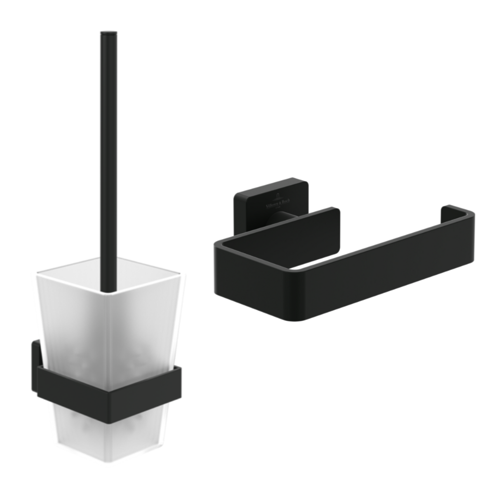 Dérouleur de papier toilette sans couvercle + Ensemble brosse WC VILLEROY ET BOCH Striking Chrome noir mat