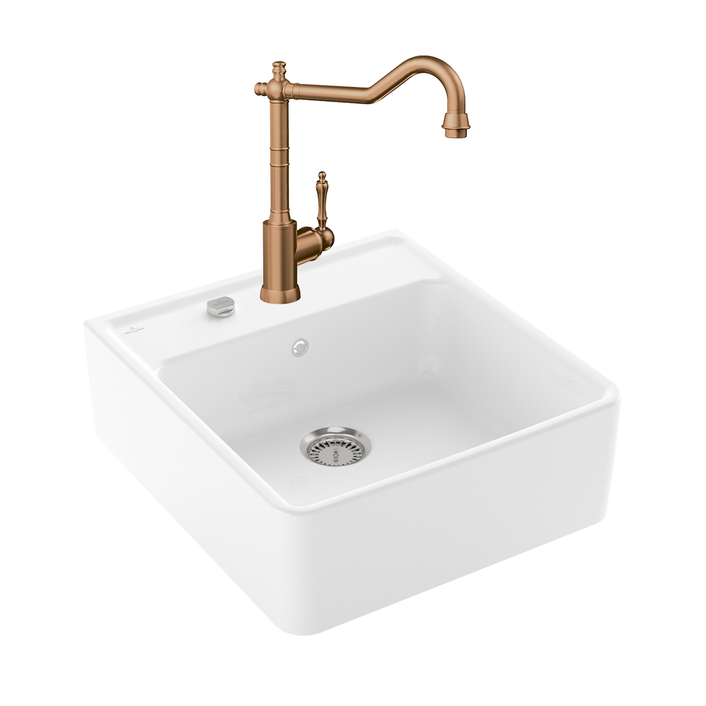Evier VILLEROY ET BOCH Timbre d'office Tradition 1 bac vidage auto + Robinet de cuisine Avia 2.0 Bronze