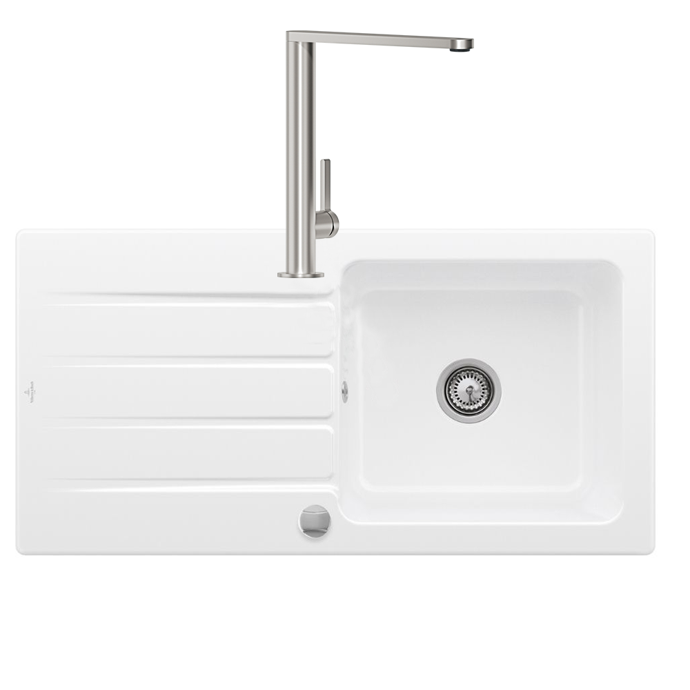 Evier 1 bac VILLEROY ET BOCH Architectura 60 vidage auto + Robinet de cuisine Finera Acier Massif