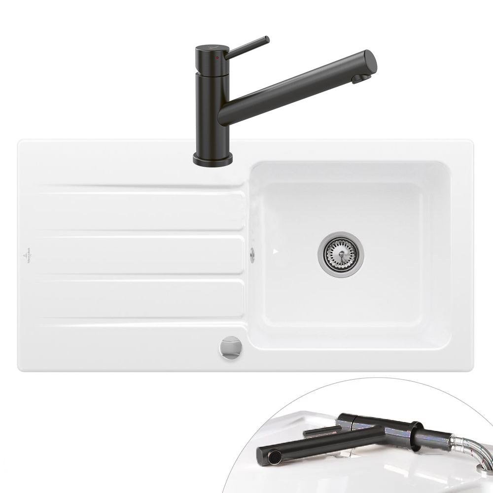 Evier 1 bac VILLEROY ET BOCH Architectura 60 vidage auto + Robinet de cuisine Como Window Anthracite