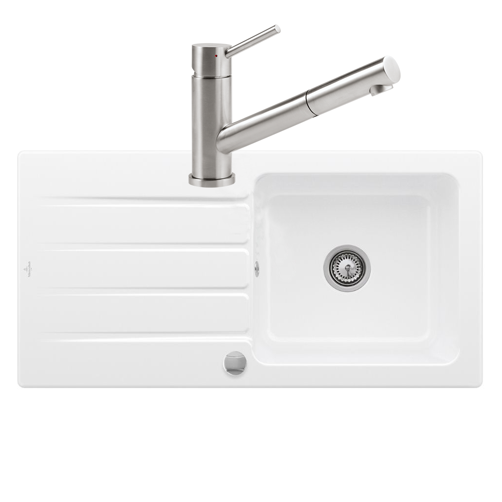 Evier 1 bac VILLEROY ET BOCH Architectura 60 vidage auto + Robinet de cuisine Como Shower