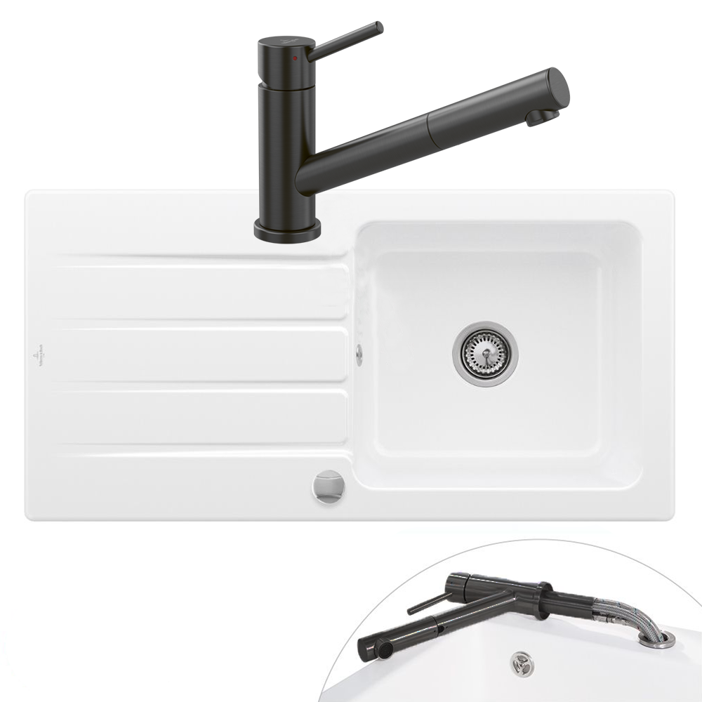 Evier 1 bac VILLEROY ET BOCH Architectura 60 vidage auto + Robinet de cuisine Como Shower Window Anthracite