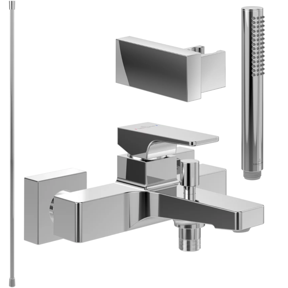 Pack mitigeur baignoire mécanique VILLEROY ET BOCH Architectura Square chrome avec ensemble