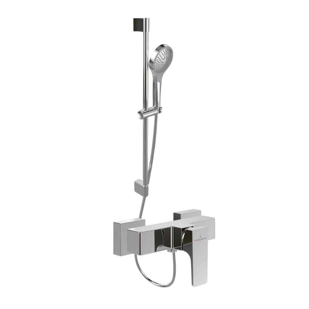 Mitigeur mécanique douche VILLEROY ET BOCH Architectura Square Chrome + Ensemble de douche Verve Showers 3 jets Chrome