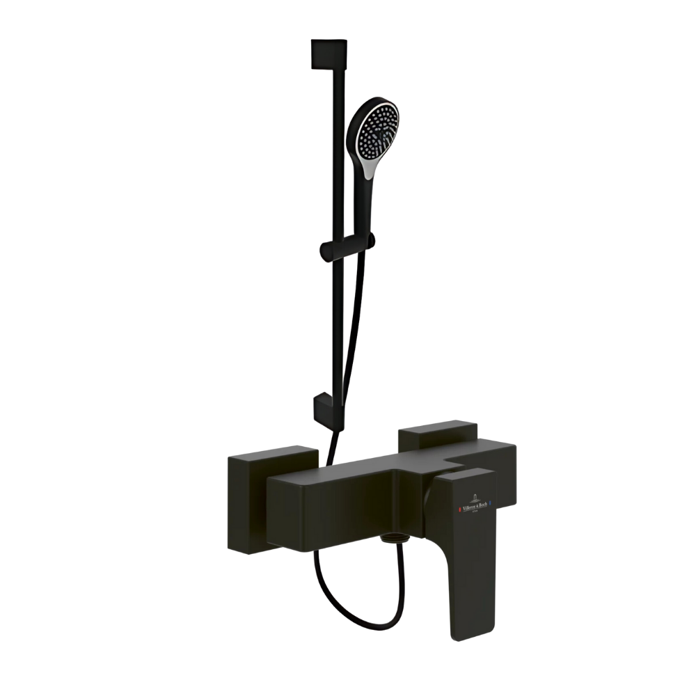Mitigeur mécanique douche VILLEROY ET BOCH Architectura Square Noir mat + Ensemble de douche Verve Showers 3 jets Noir mat