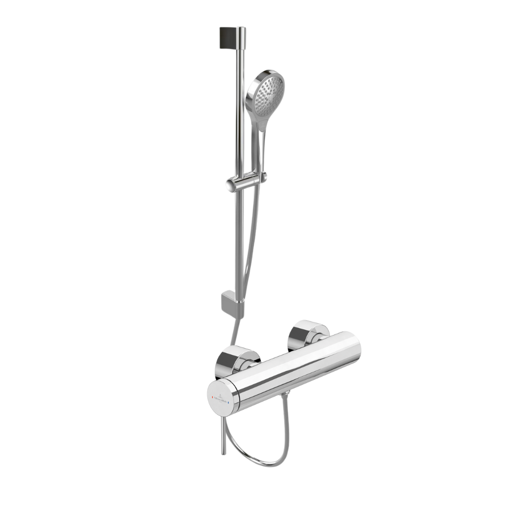 Mitigeur mécanique douche VILLEROY ET BOCH Loop & Friends Chrome + Ensemble de douche VILLEROY ET BOCH Verve Showers 3 jets Chrome