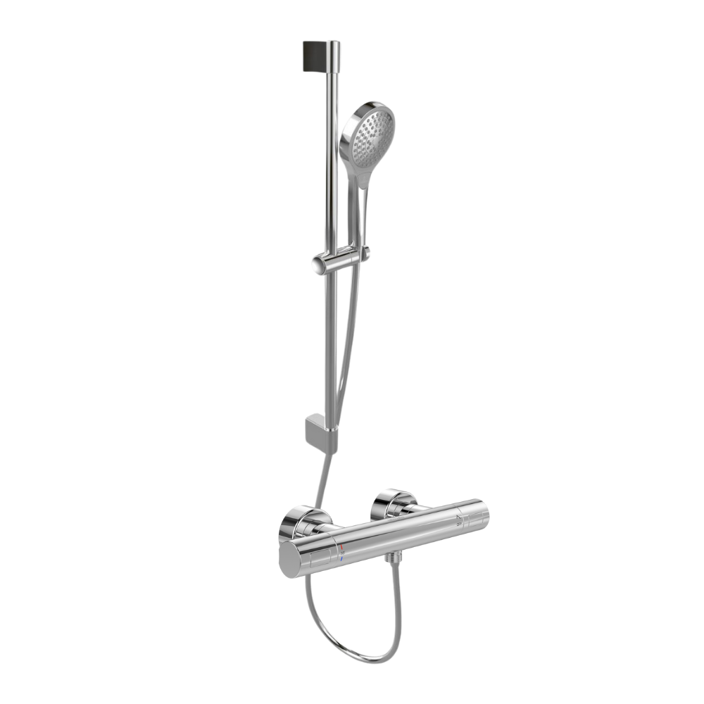 Mitigeur douche thermostatique VILLEROY ET BOCH Universal rond + Ensemble de douche Verve Showers 3 jets chromé