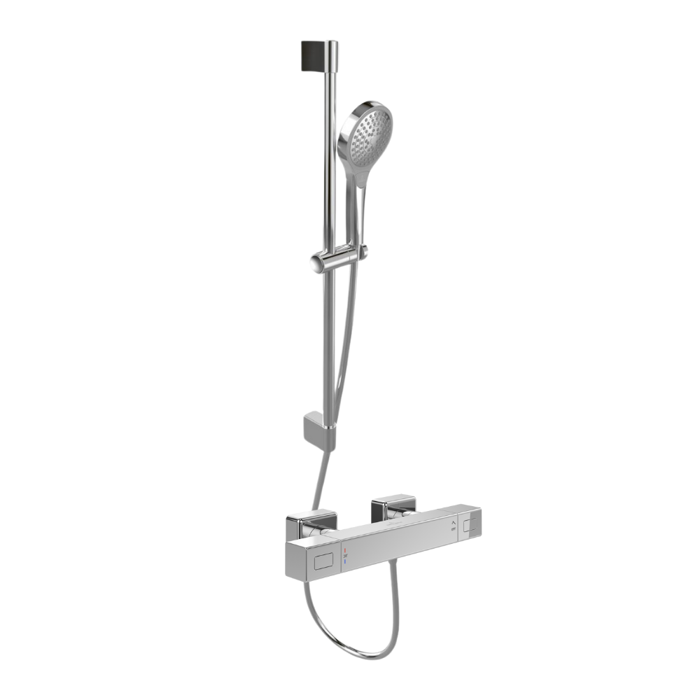 Mitigeur douche thermostatique VILLEROY ET BOCH Universal rectangle + Ensemble de douche Verve Showers chromé