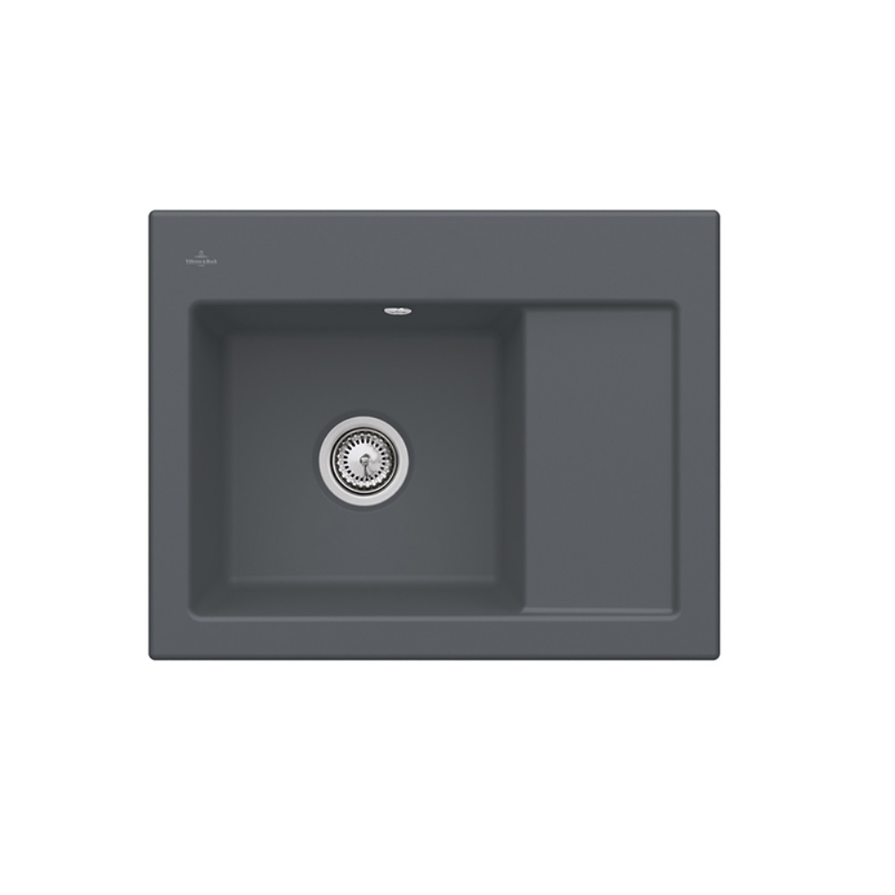 Evier 1 bac VILLEROY ET BOCH Subway 45 Compact 65 x 51 cm egouttoir a droite Graphite CeramicPlus avec vidage automatique