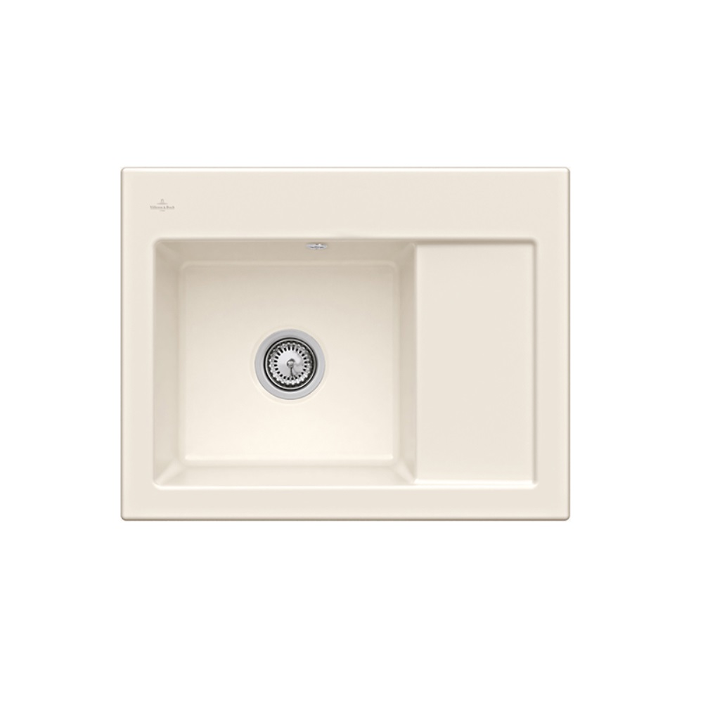 Evier 1 bac VILLEROY ET BOCH Subway 45 Compact 65 x 51 cm egouttoir a droite Creme CeramicPlus avec vidage automatique