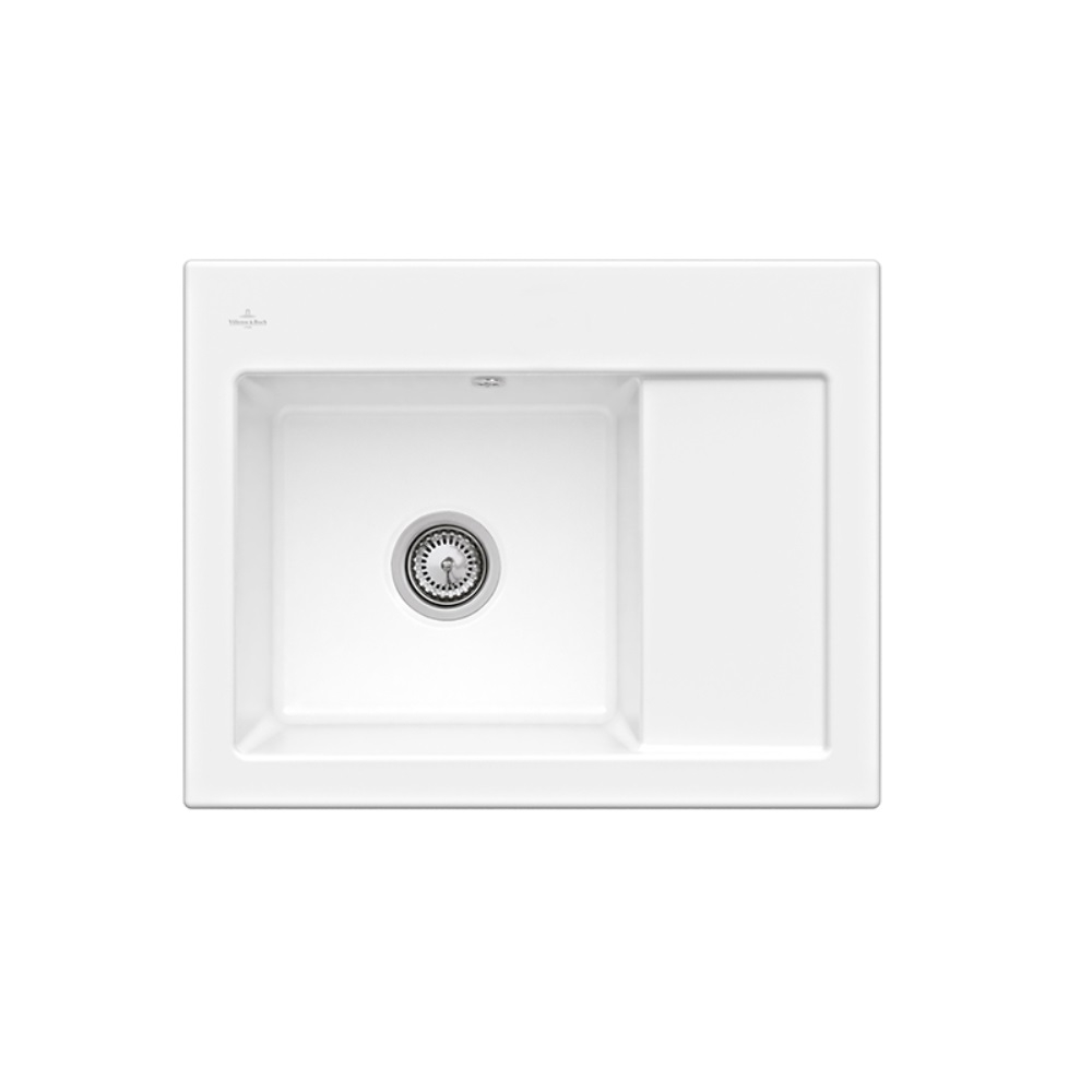 Evier 1 bac VILLEROY ET BOCH Subway 45 Compact 65 x 51 cm egouttoir a droite Blanc CeramicPlus avec vidage automatique