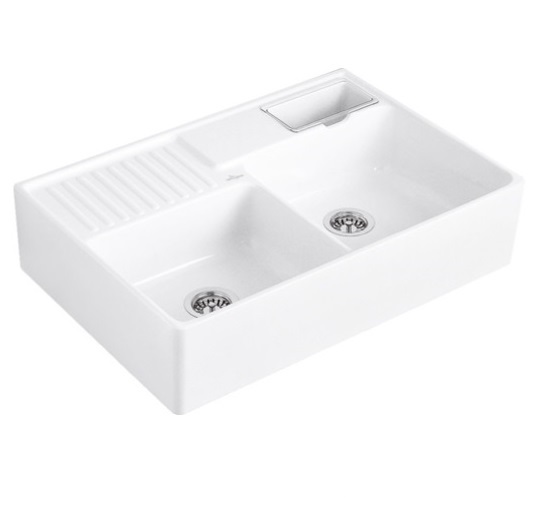 Evier cuisine VILLEROY ET BOCH Tradition Snow White CeramicPlus avec vidage automatique