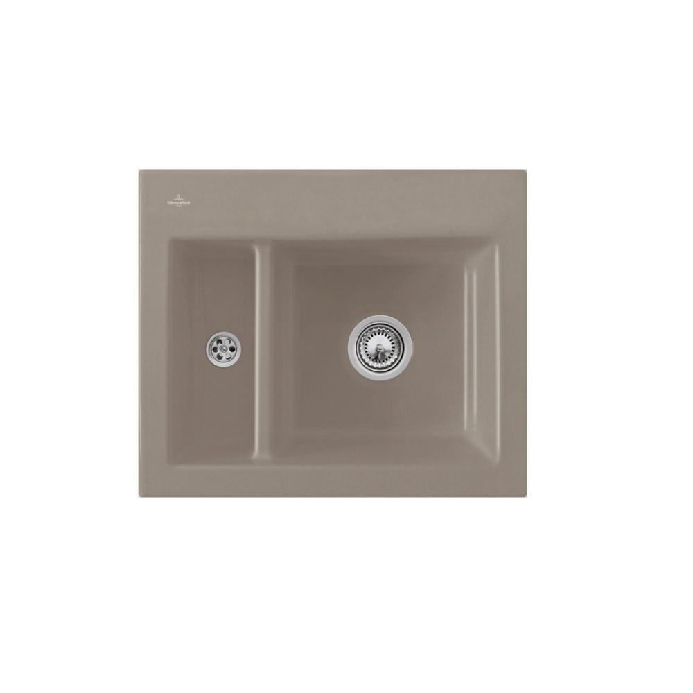 Evier 1 cuve et demi VILLEROY ET BOCH Subway 60 XM 62 x 51 cm sans egouttoir Timber CeramicPlus avec vidage automatique