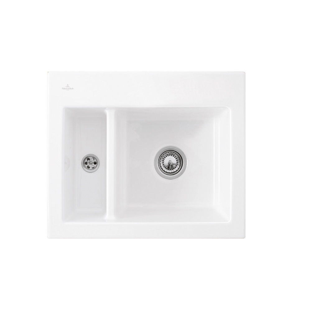 Evier 1 cuve et demi VILLEROY ET BOCH Subway 60 XM 62 x 51 cm sans egouttoir Snow White CeramicPlus avec vidage manuel