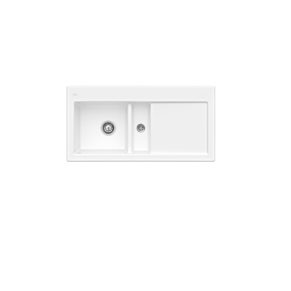 Evier 1 cuve et demi VILLEROY ET BOCH Subway 60 100 x 51 cm egouttoir a droite Snow White CeramicPlus