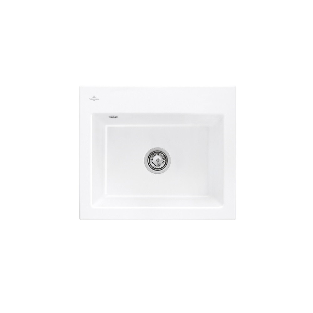 Evier VILLEROY ET BOCH Subway 60 S 60 x 51cm sans egouttoir Snow White CeramicPlus avec vidage automatique