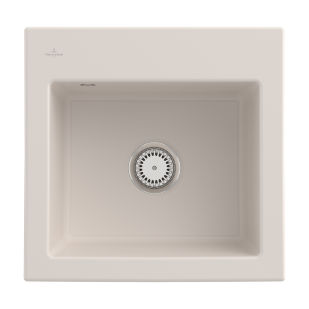 Evier VILLEROY ET BOCH Subway 50 S 52,5 x 51 cm sans egouttoir Creme CeramicPlus avec vidage manuel