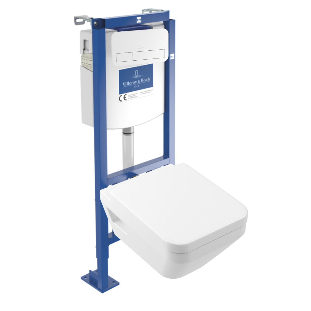 Pack WC suspendu sans bride Villeroy & Boch Architectura Twistflush e3 rectangle + bâti-support ViConnect + plaque blanc