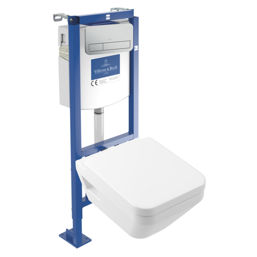 Pack WC suspendu sans bride Villeroy & Boch Architectura Twistflush e3 rectangle + bâti-support ViConnect + plaque chrome mat