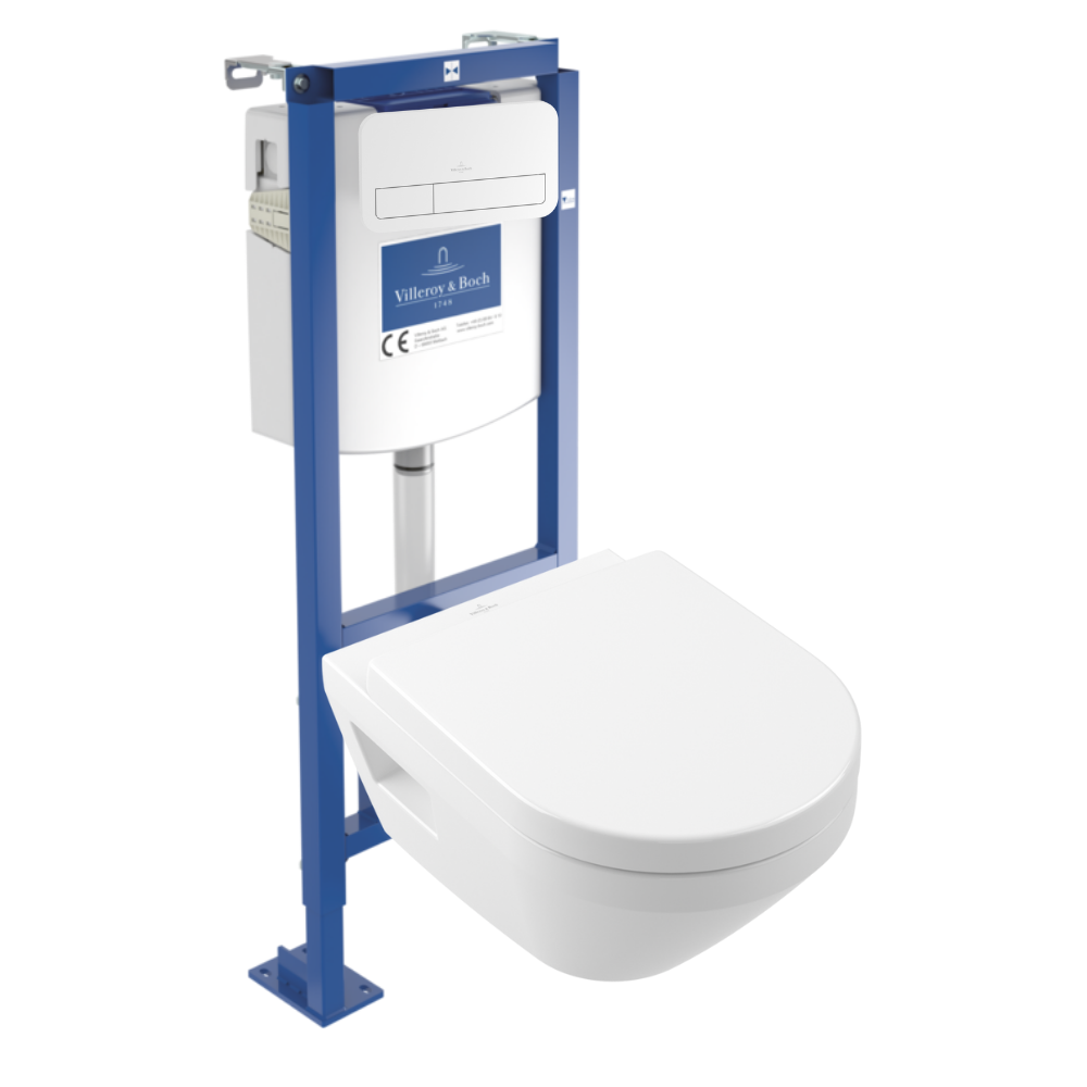 Pack WC suspendu sans bride Villeroy & Boch Architectura Twistflush e3 rond + bâti-support ViConnect + plaque blanc