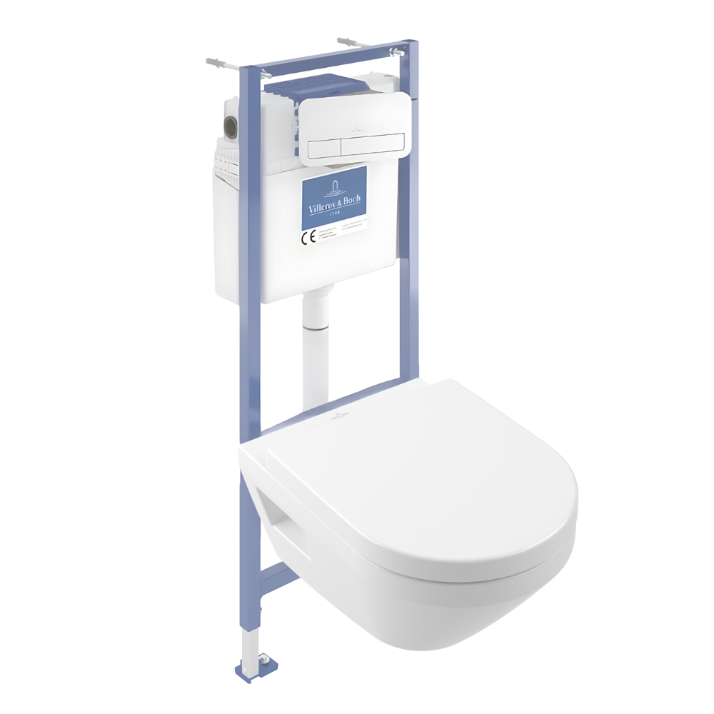Pack WC suspendu sans bride Villeroy & Boch Architectura Twistflush e3 rond + bâti-support sol et mur + plaque blanc