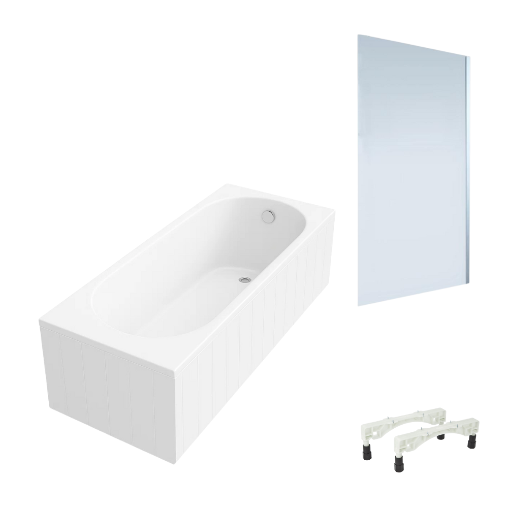 Baignoire droite avec pieds 170 x 75 cm VILLEROY & BOCH O.Novo Blanc + Pare bain droite AURYS Mist 1 chromé