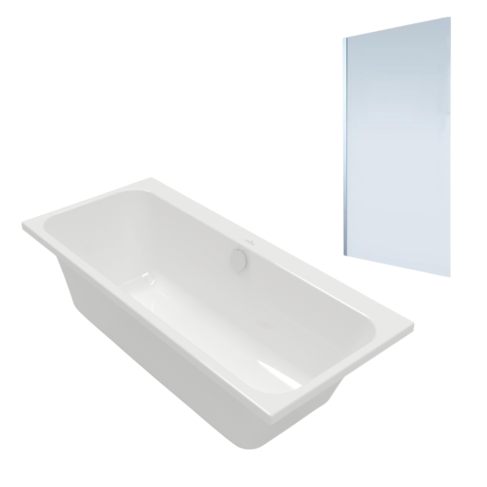 Baignoire droite VILLEROY & BOCH Architectura 180 x 80 cm Blanc + Pare Bain gauche AURYS Mist 1 chromé