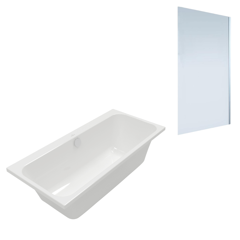 Baignoire droite VILLEROY & BOCH Architectura 180 x 80 cm Blanc + Pare bain droite AURYS Mist 1 chromé