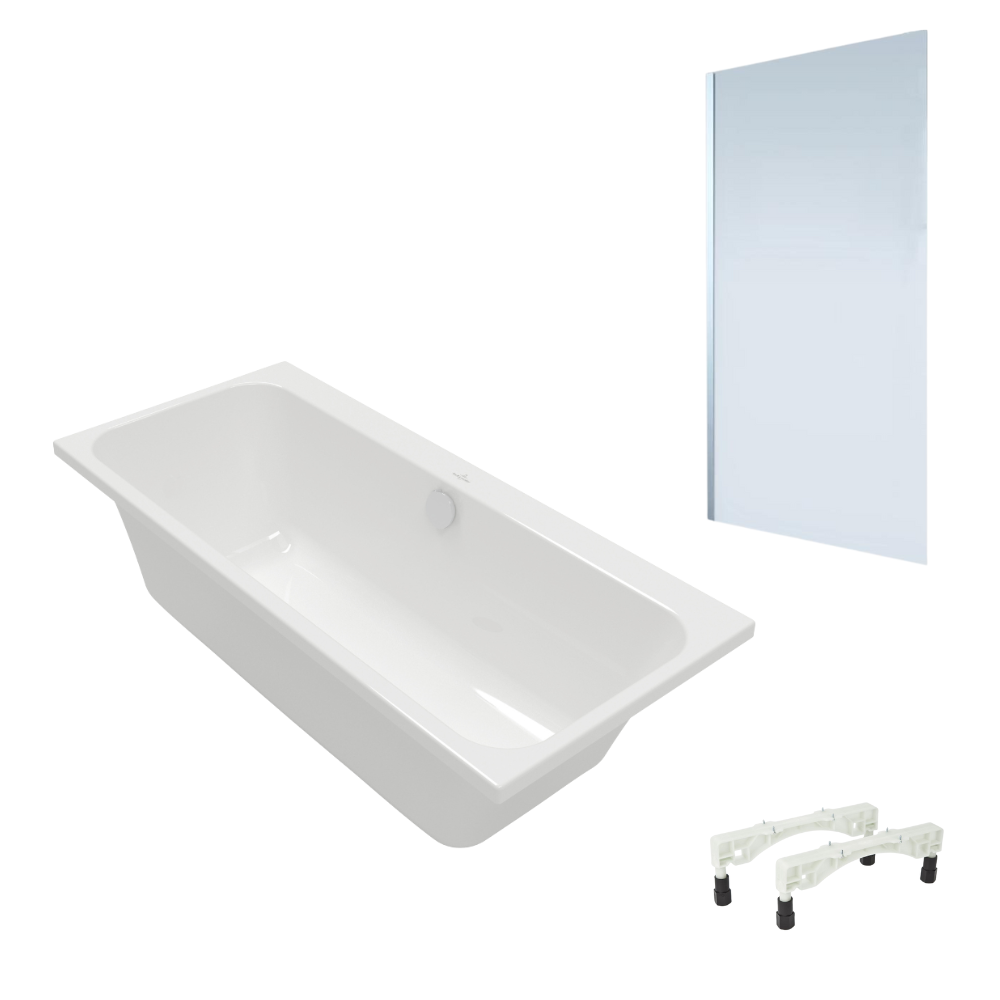 Baignoire droite VILLEROY & BOCH Architectura avec pieds 180 x 80 cm Blanc + Pare Bain gauche AURYS Mist 1 chromé
